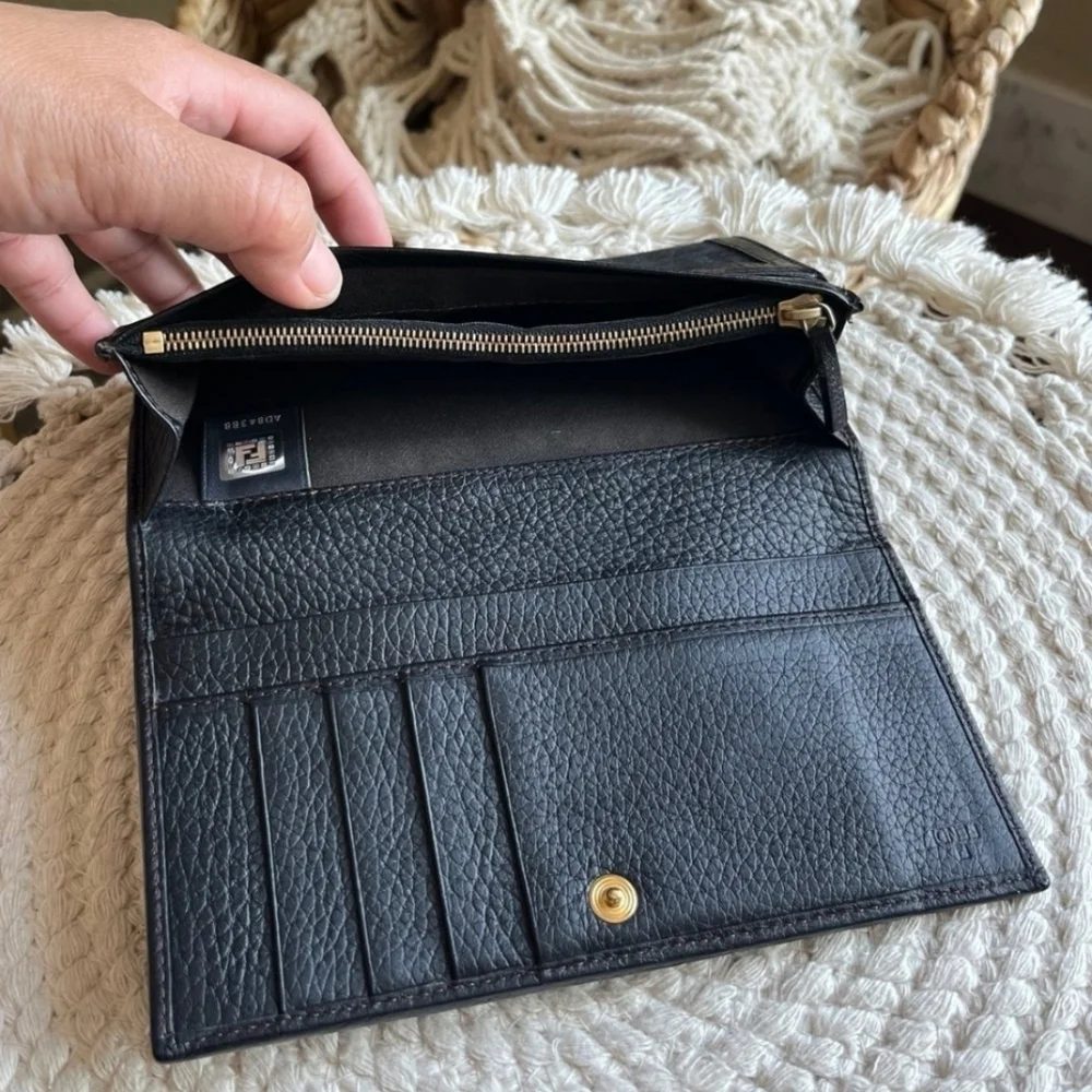 🖤▪️Fendi ▪️ Zucca Long black canvas and leather trimmed long Wallet ✨️